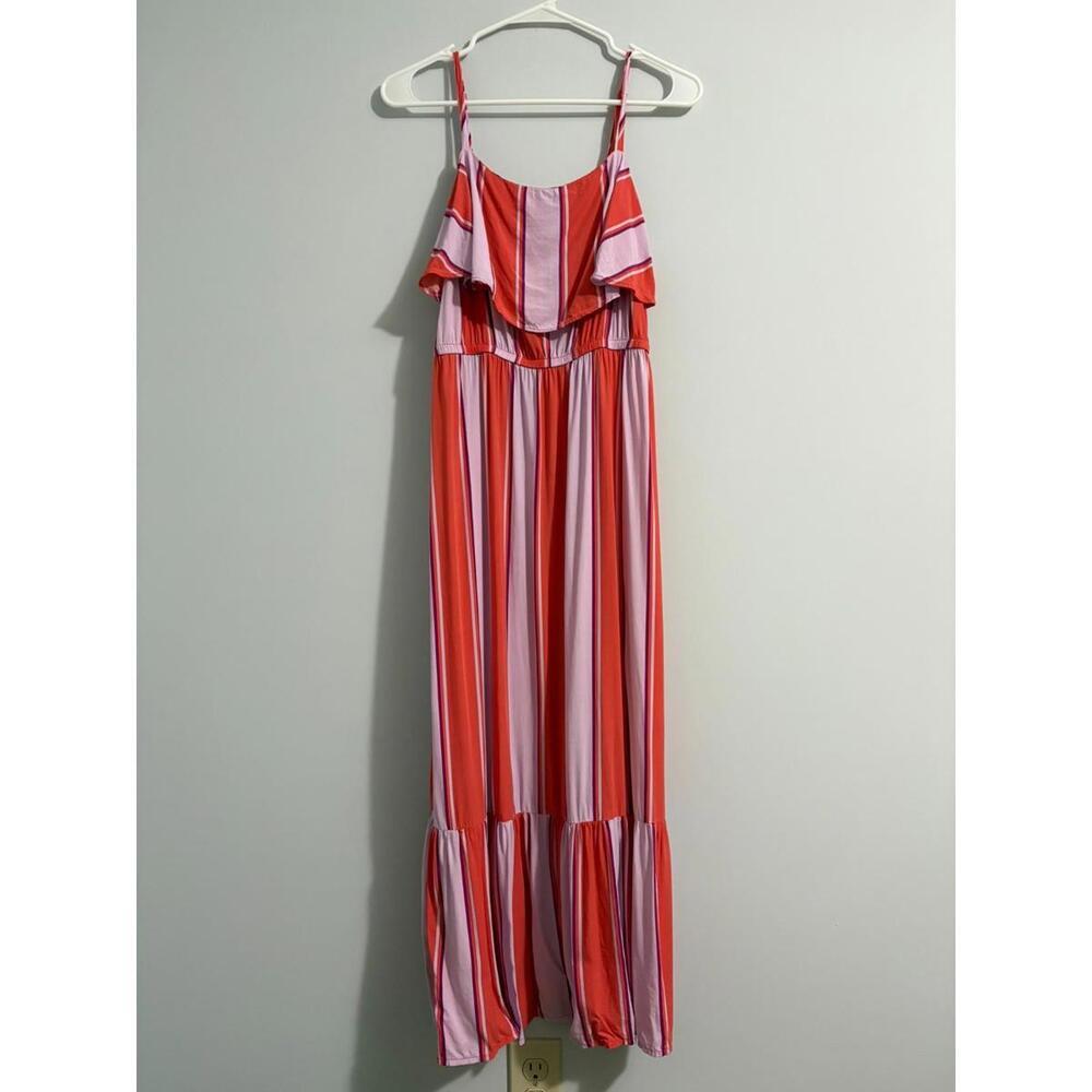 Old Navy Vertical Striped Spaghetti Strap Sundress M Pink Coral Summer